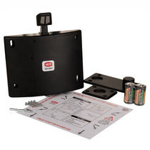 Supplied with complete installation kit (DoorSense, batteries, instructions, screws, tool, and two footplate options)